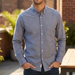 Goodfellow & Co Mens Slim Fit Button Up Shirt Size L Gray Hammers All Over Print